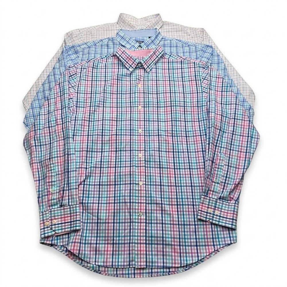 Lot of 3 Izod Premium Essentials Mens Large Long Sleeve Plaid Button Down Shirts